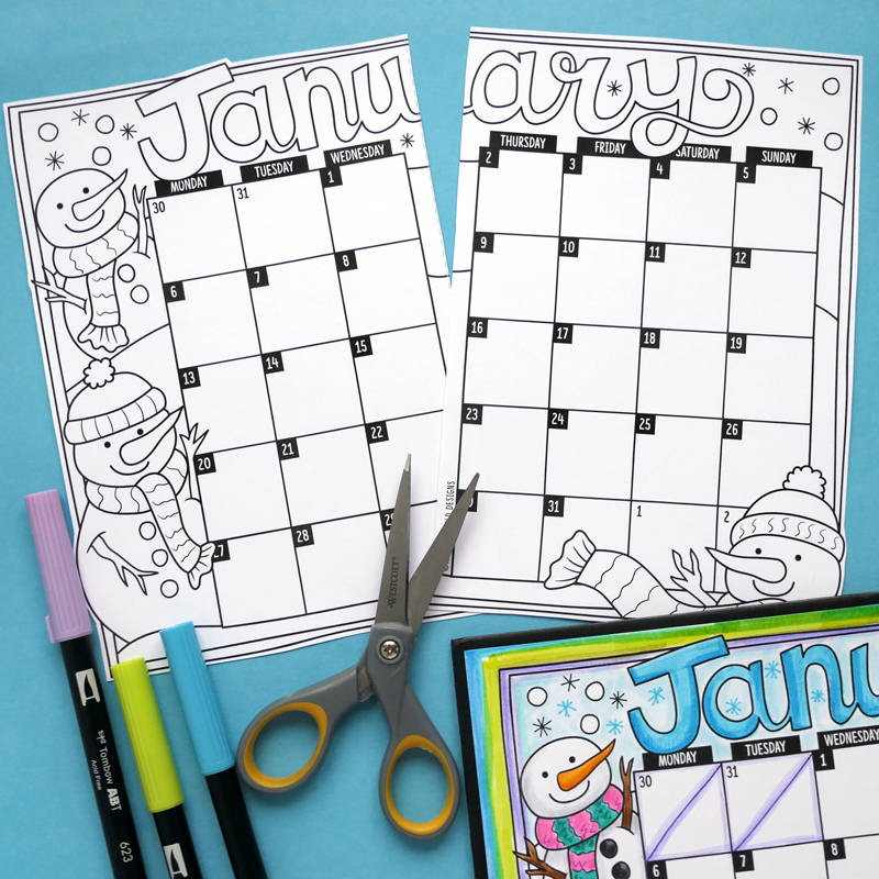 January Bullet Journal Calendar Printable Kate Hadfield Designs
