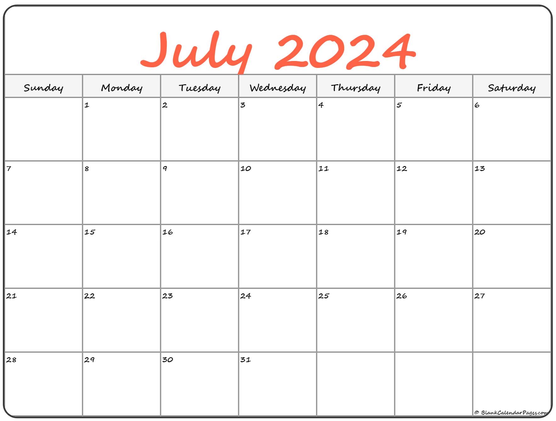 July 2024 Calendar Free Printable Calendars