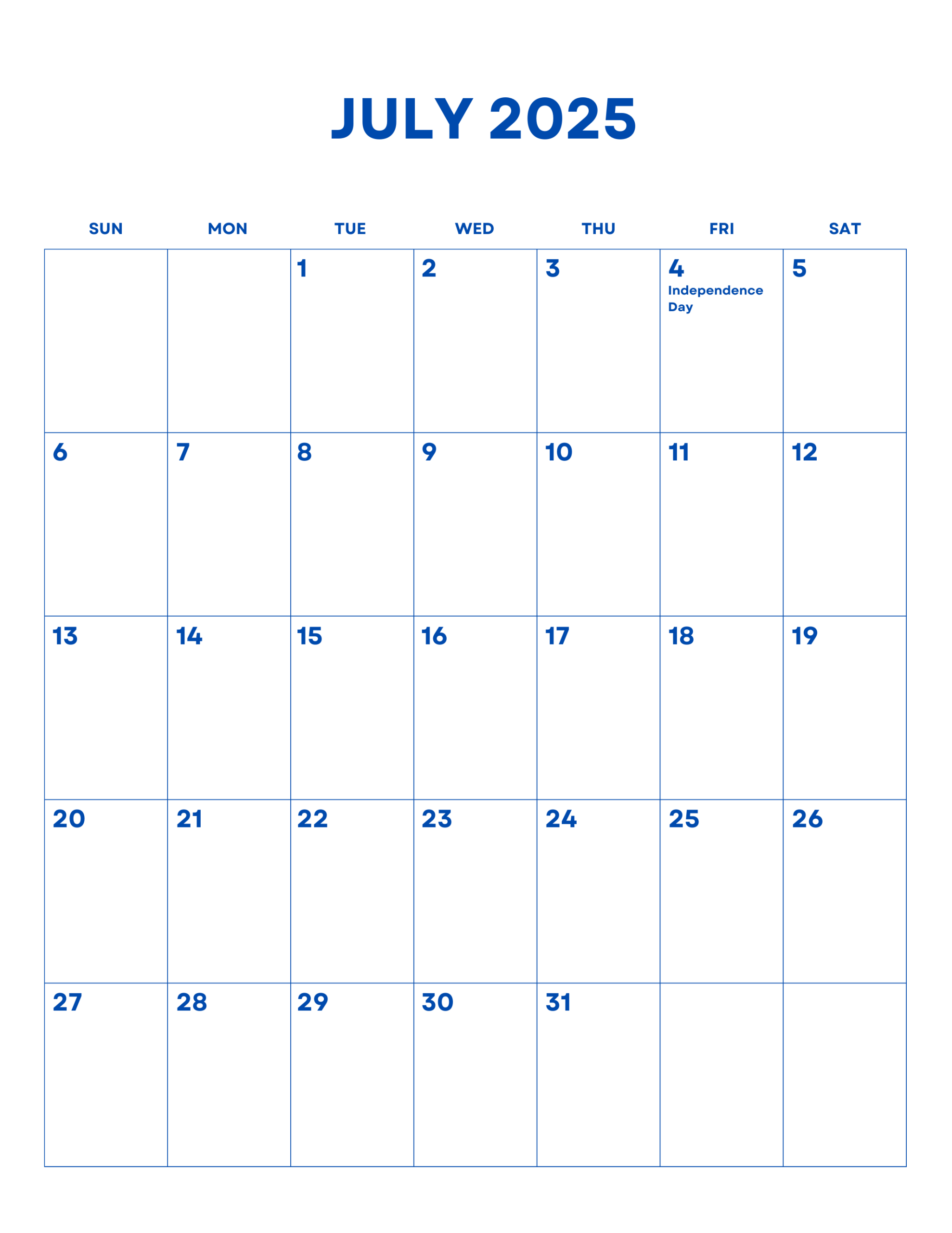 July 2025 Calendar My Calendar Land