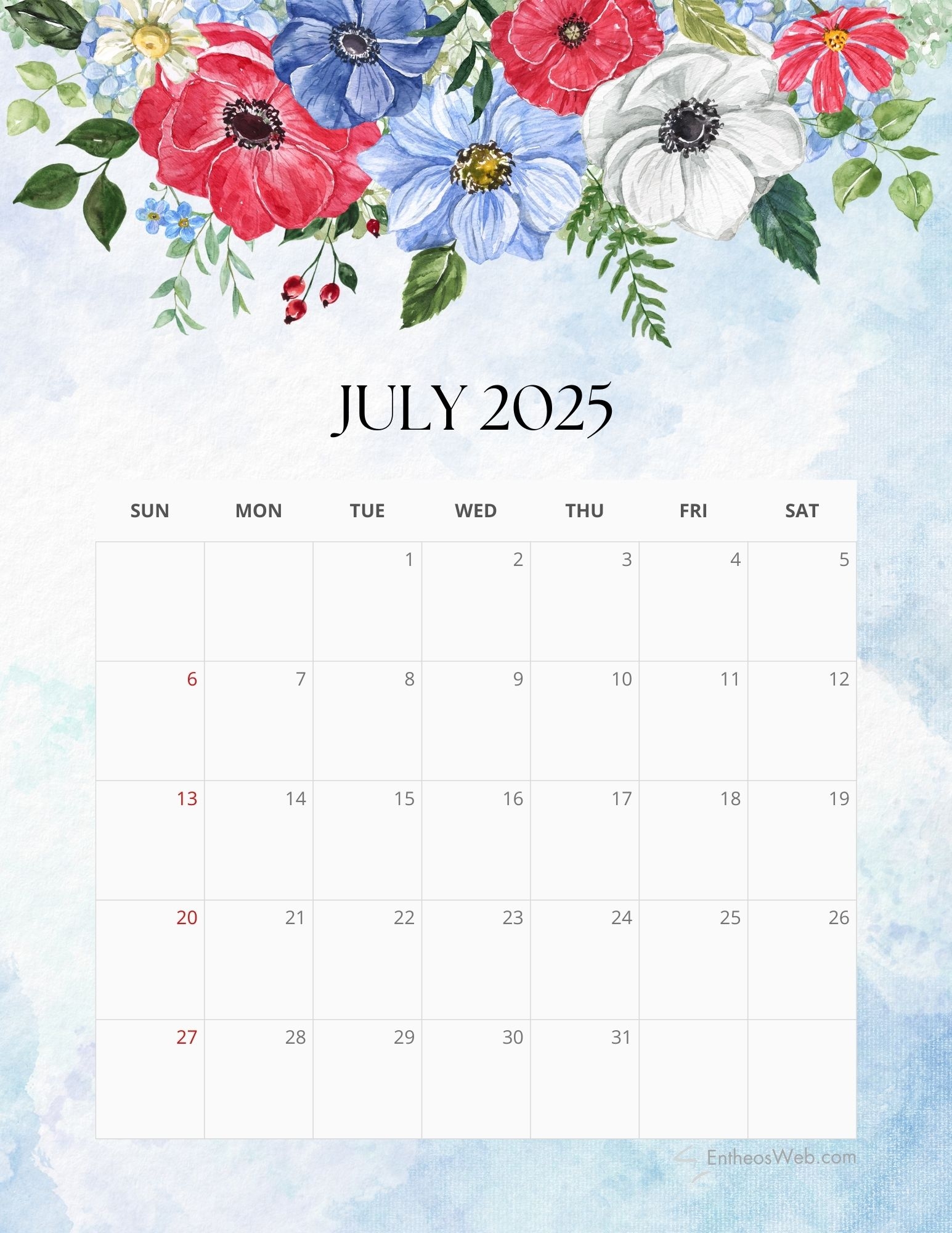 July 2025 Calendar Printables EntheosWeb