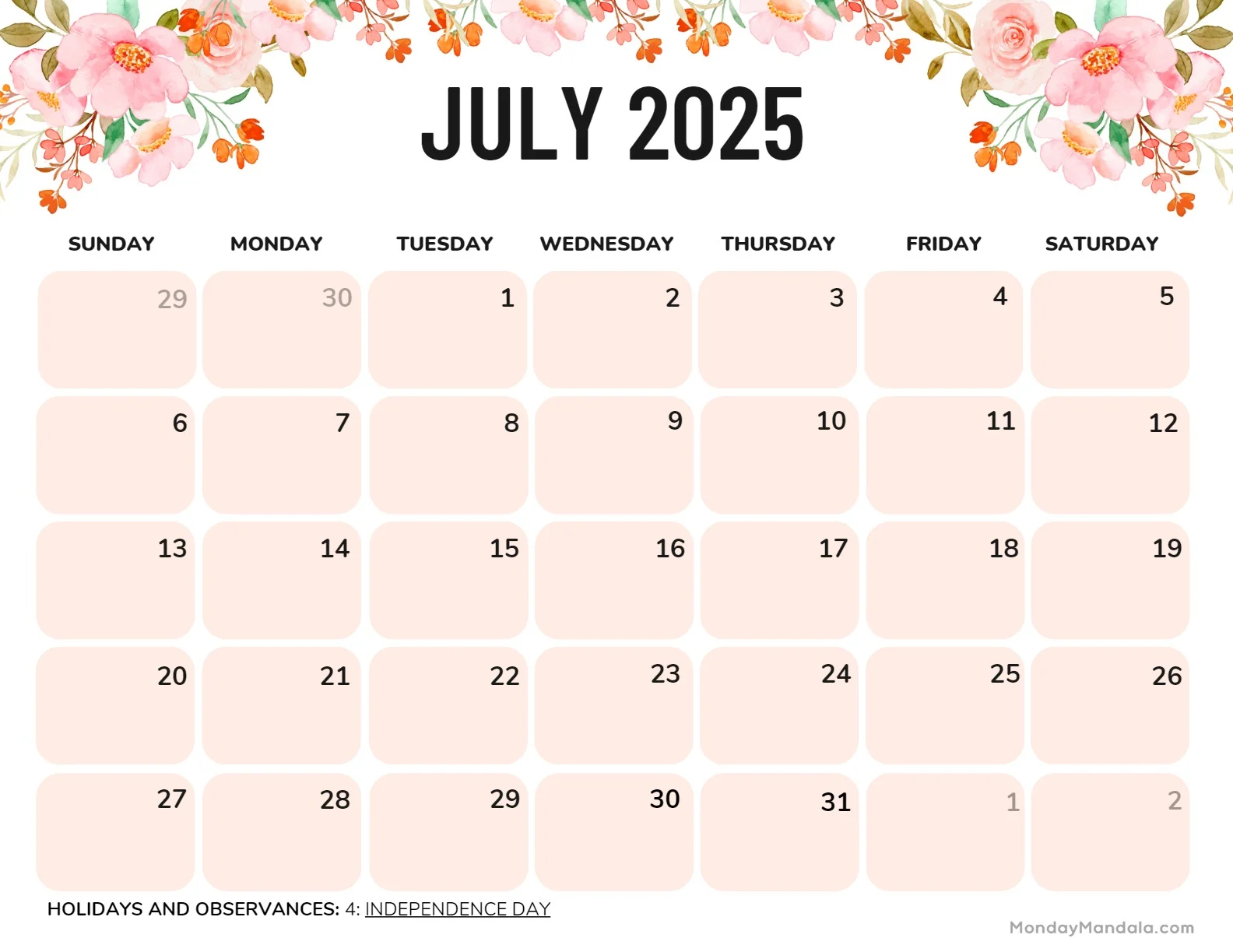 Free Printable July 2025 Calendar Portrate