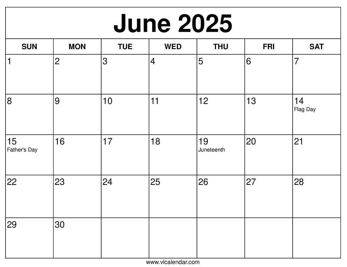 June 2025 Calendar Printable Templates With Holidays