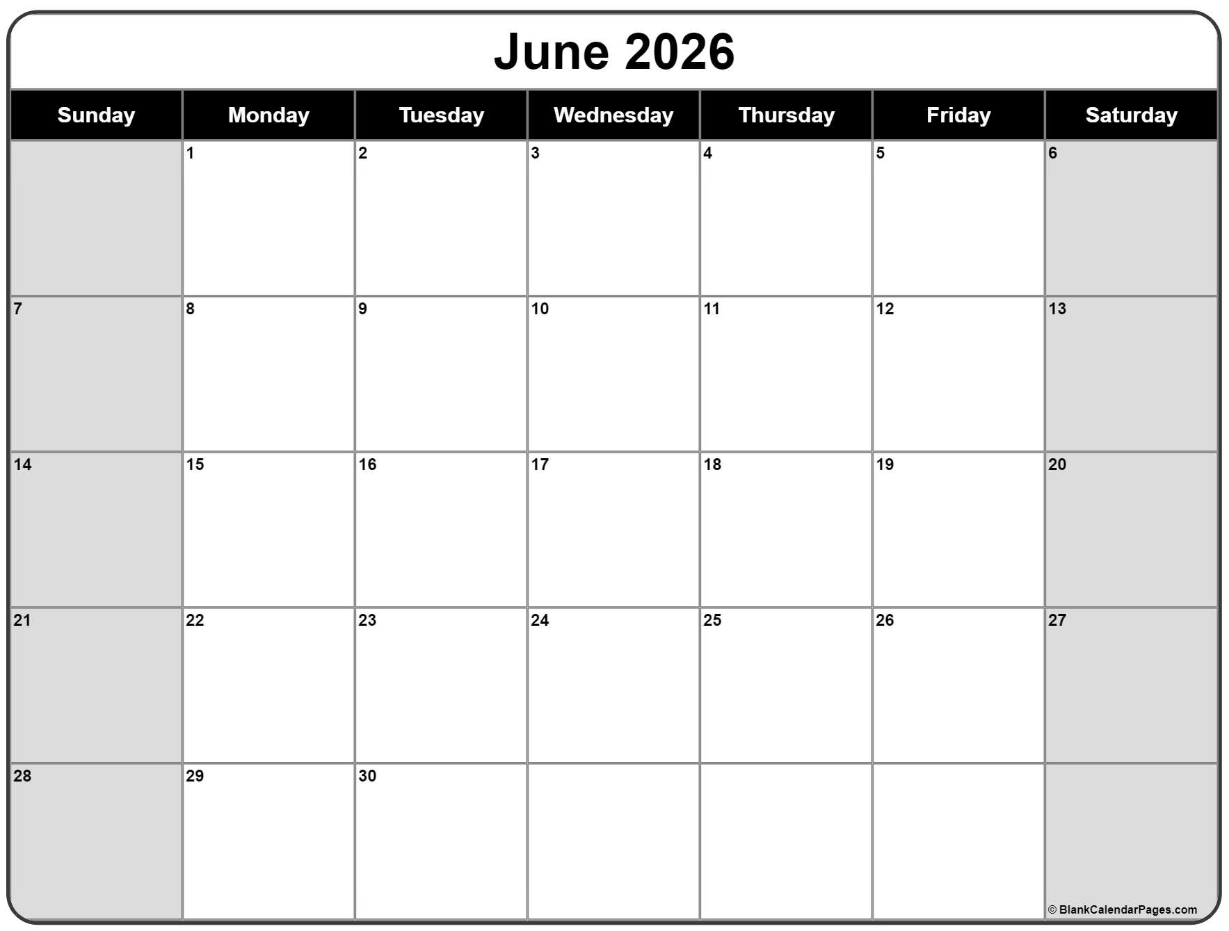 June 2026 Calendar Free Printable Calendars