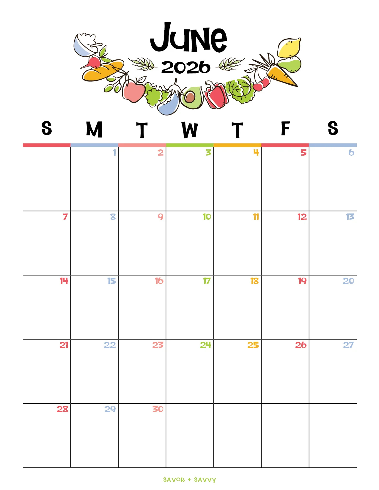 June 2026 Calendar Templates 14 Free Printables Savor Savvy