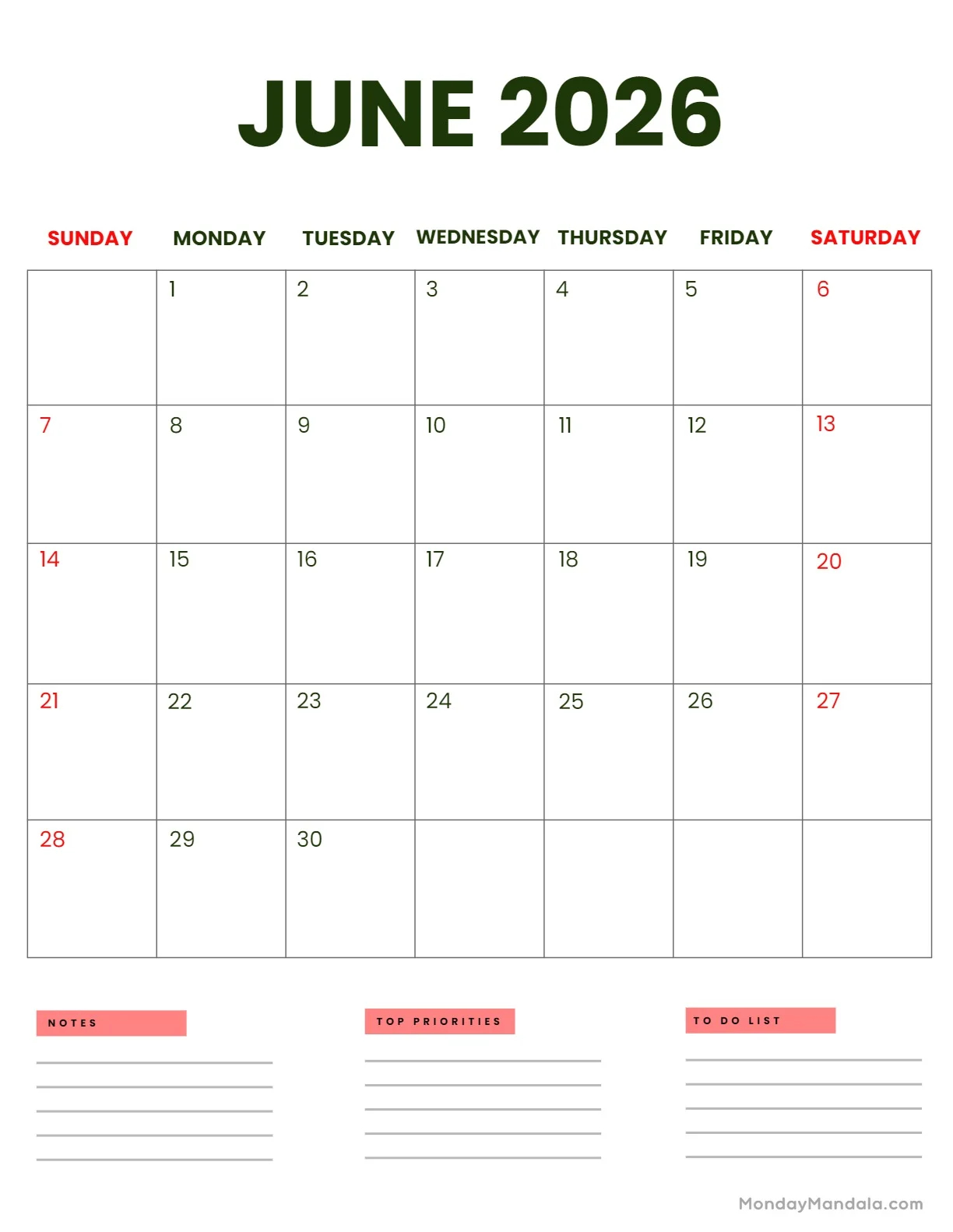 June 2026 Calendars 52 Free PDF Printables 