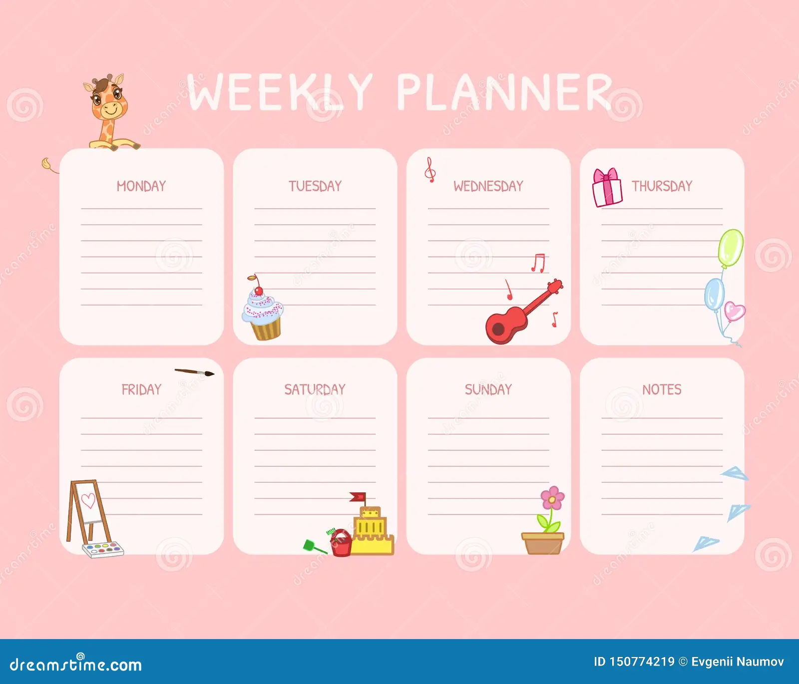 Kids Weekly Planner Calendar Daily Pink Template Organizer And Schedule With Place For Notes Vector Illustration Stock Vector Illustration Of Everyday Frame 150774219