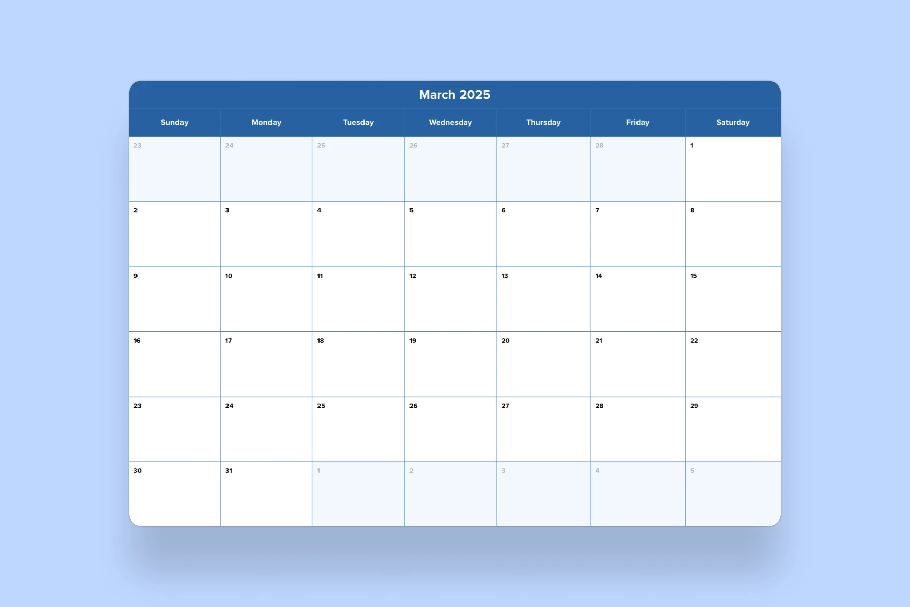 March 2025 Calendar Template Mural