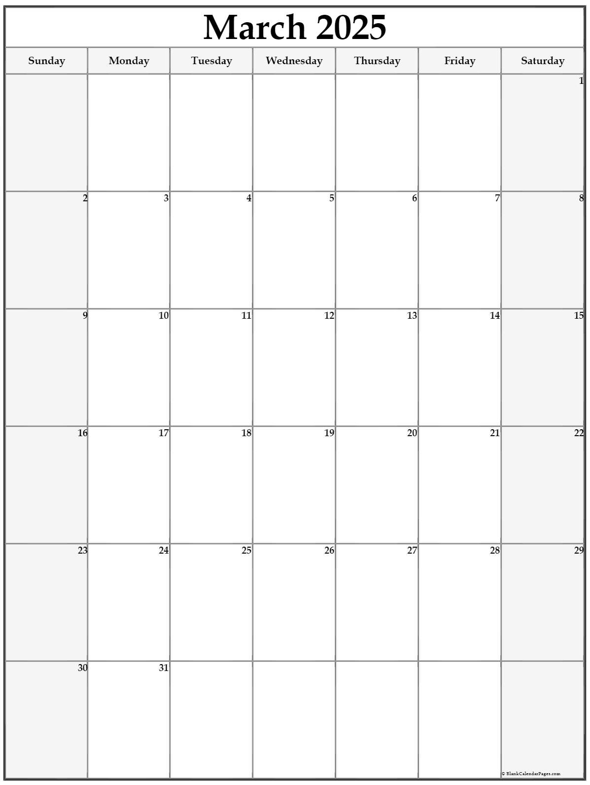 march 2025 vertical calendar portrait