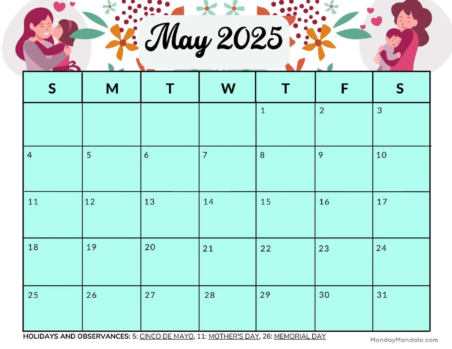 Printable Mothers Day Photo Calendar