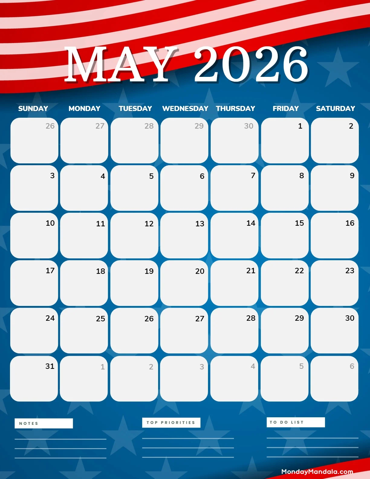 May 2026 Calendar Printable Free Download