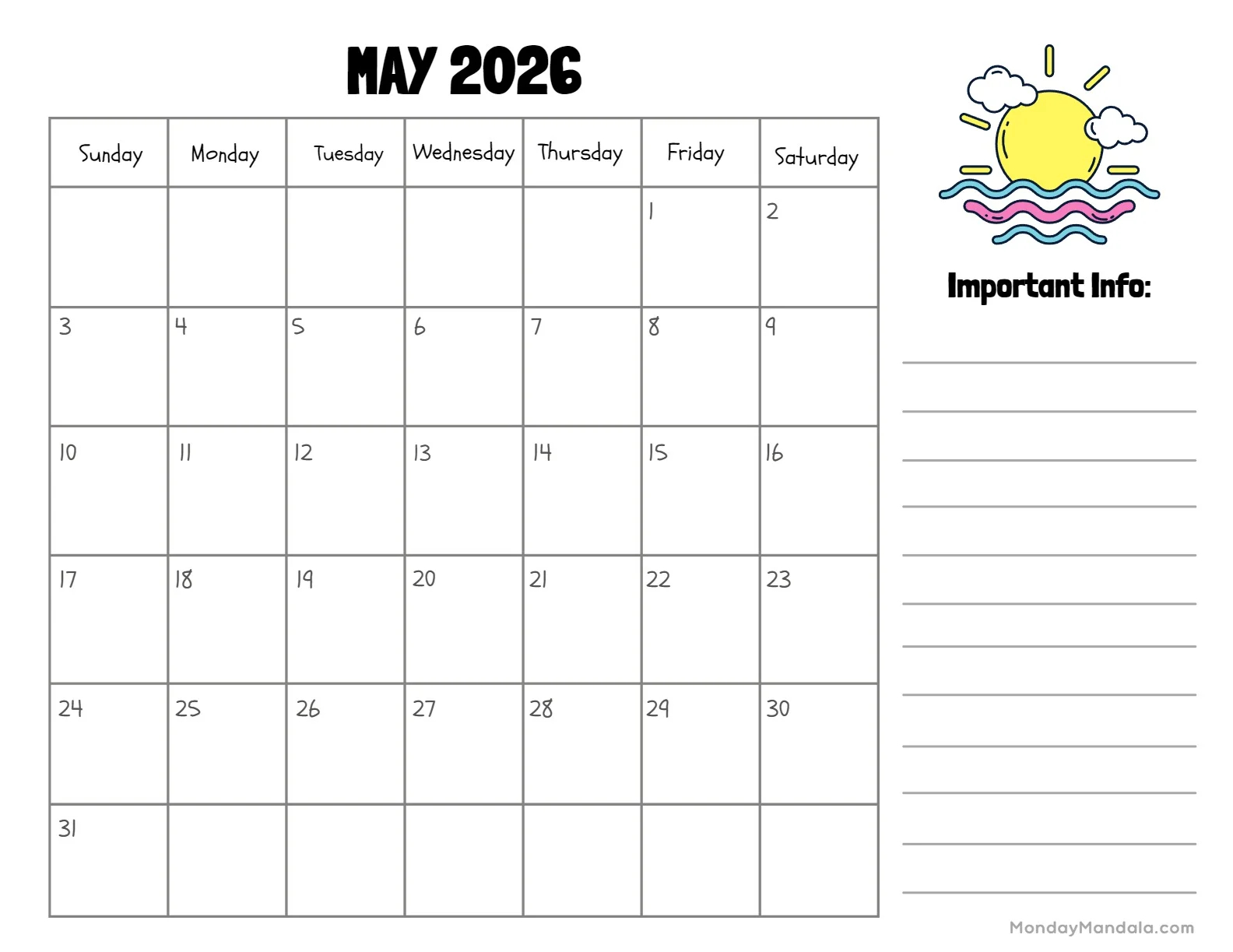 May 2026 Calendars 52 Free PDF Printables 