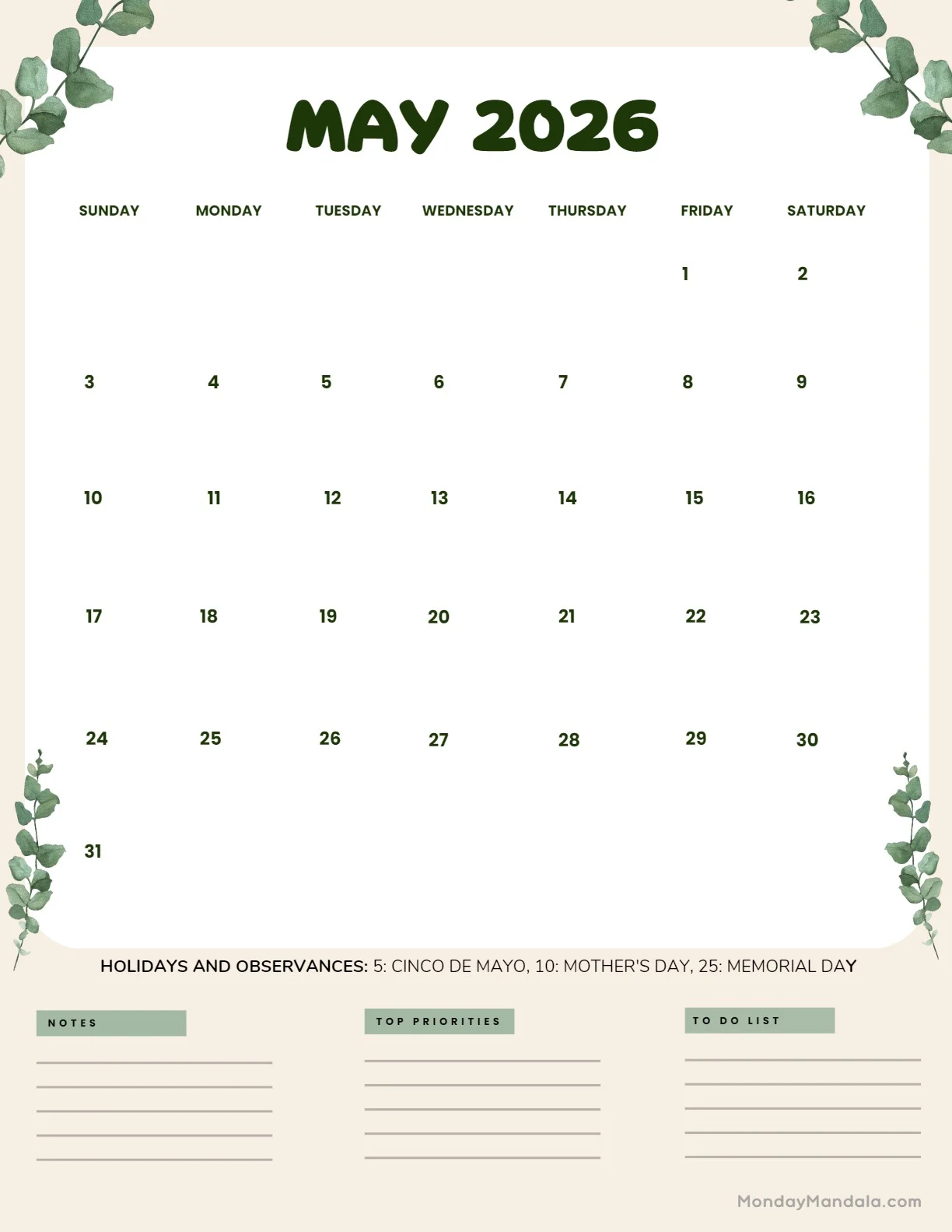 May 2026 Calendars 52 Free PDF Printables 