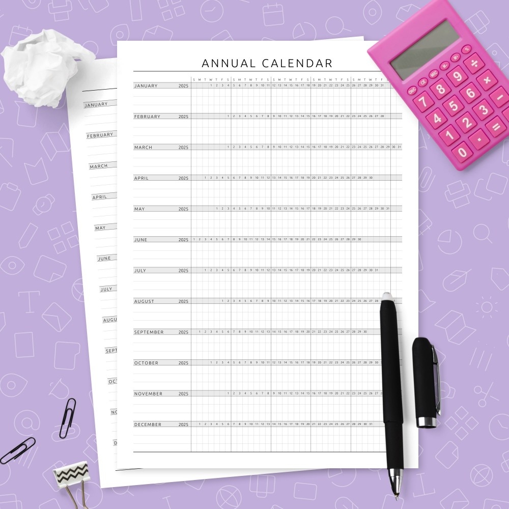 Printable Annual Calendar Worksheet