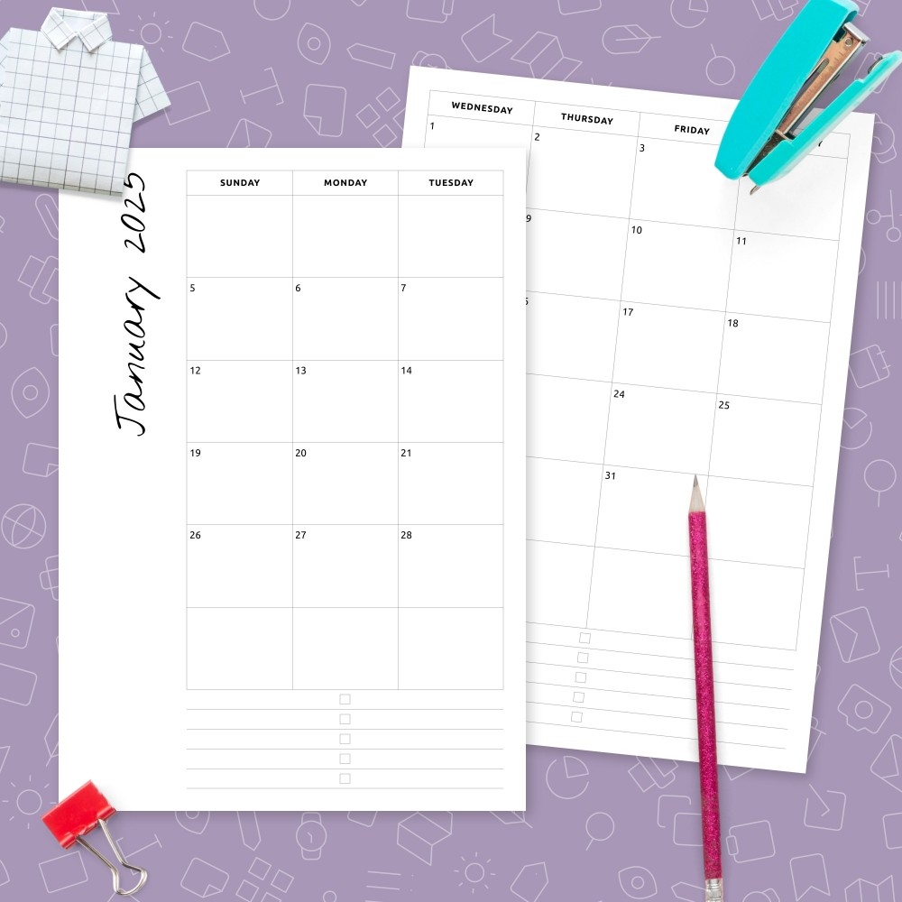 Minimalist Monthly Calendar Template Printable PDF
