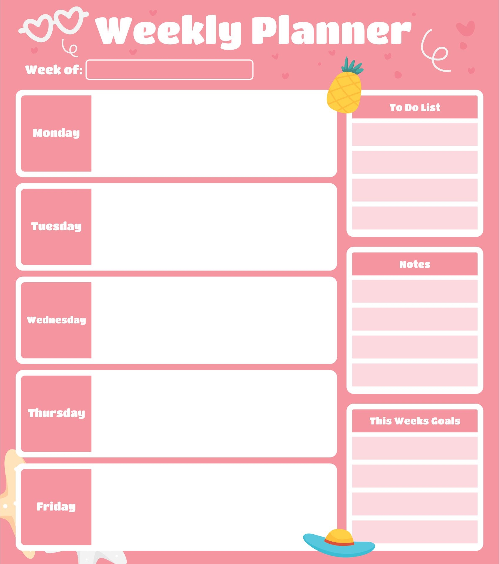 Monday Through Friday Planner 11 Free PDF Printables Printablee