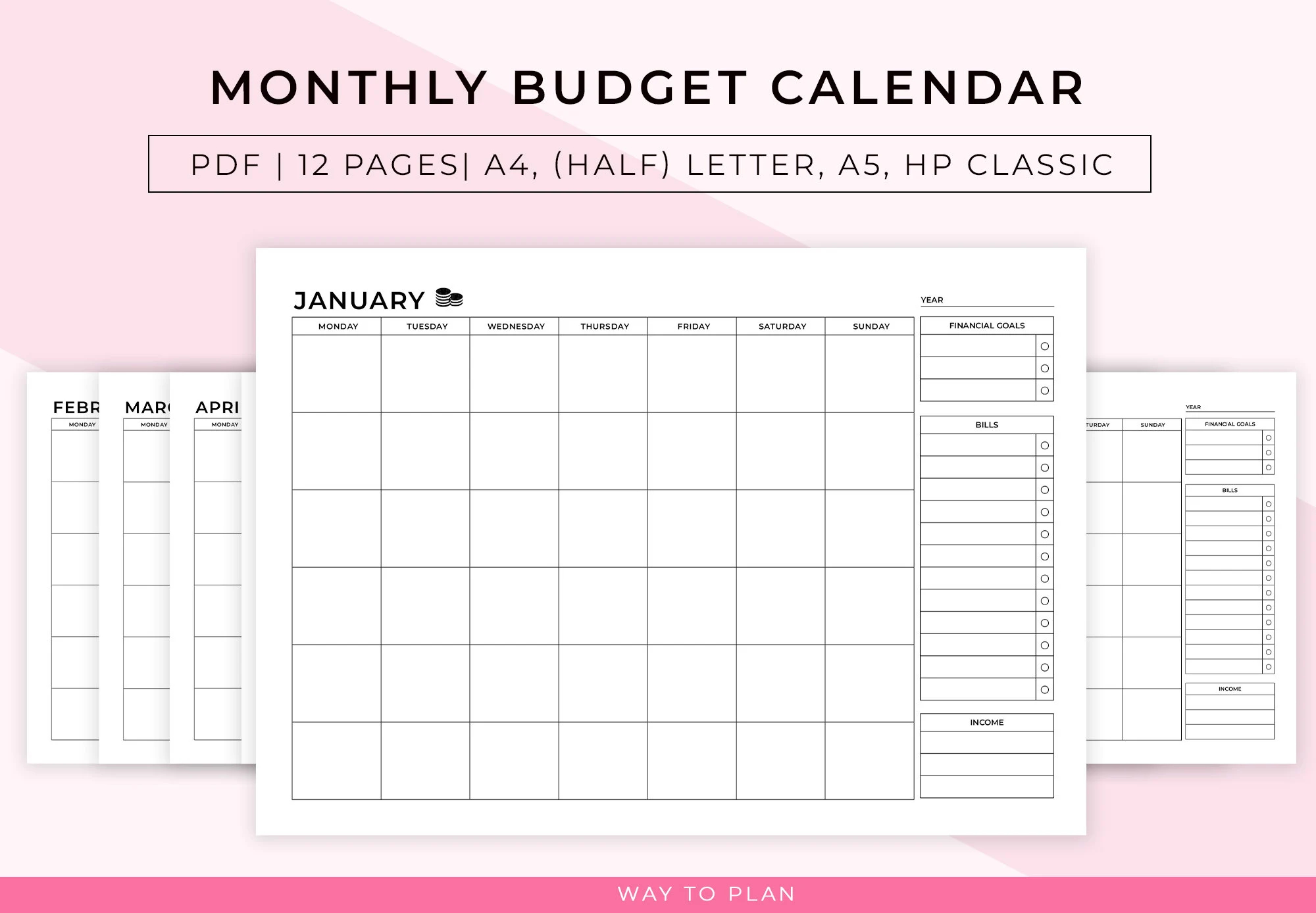 Monthly Budget Calendar Printable Personal Finance Calendar Bill Payment Calendar Financial Calendar Budget Organizer Planner PDF Insert Etsy