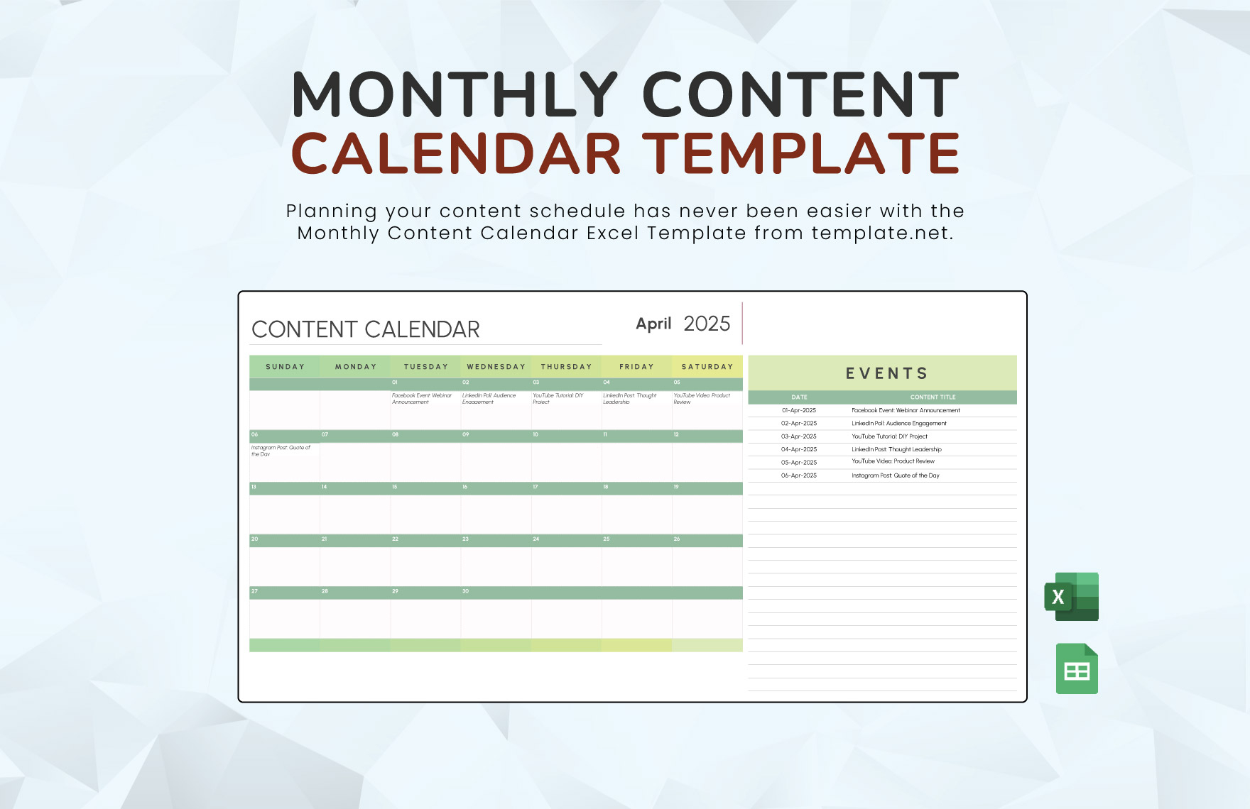 Monthly Content Calendar Template In Excel Google Sheets Download Template