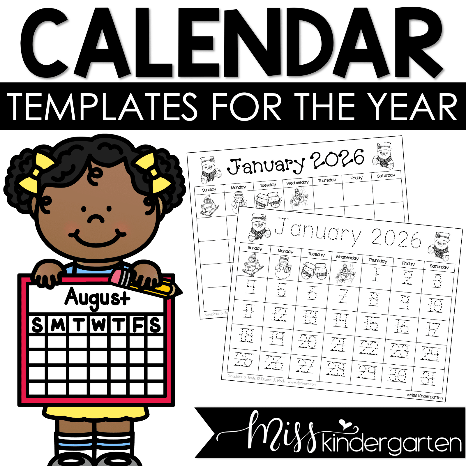 monthly editable calendar templates 2025 2026 plus yearly updates miss kindergarten