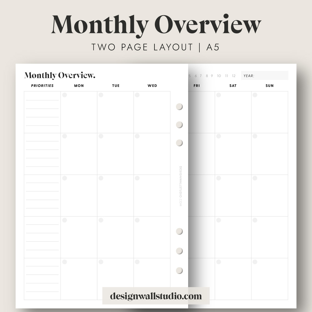 Monthly Overview Printable Insert A5 Free Download Two Page Layout