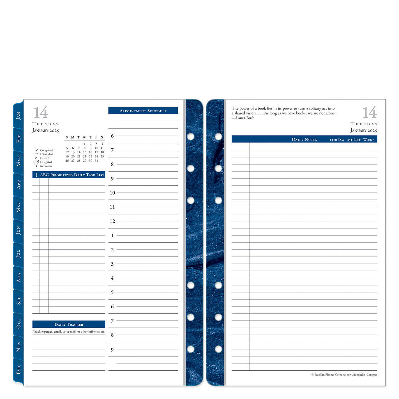 Monticello Two Page Monthly Calendar Tabs Franklin Planner