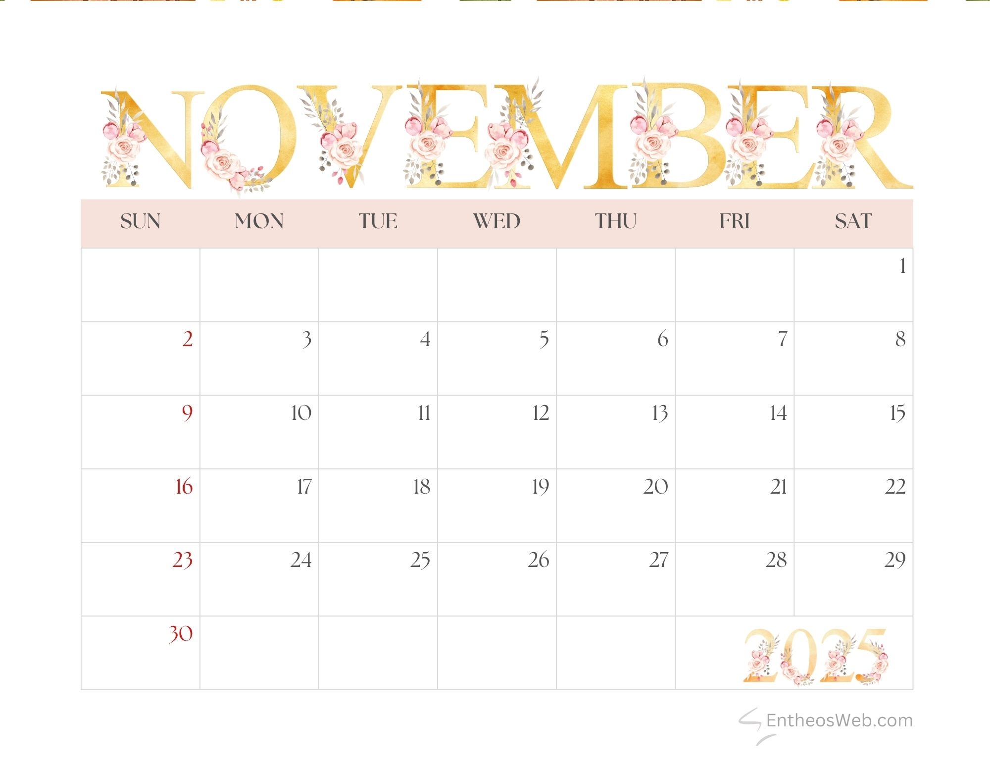 Free Printable Vertical November 2025 Calendar