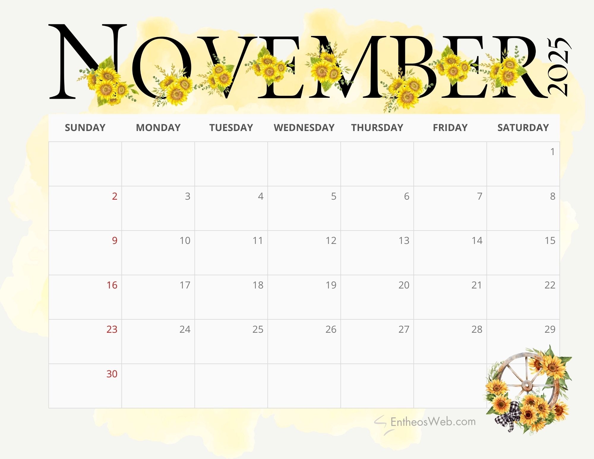 Full Page November 2025 Calendar Printable