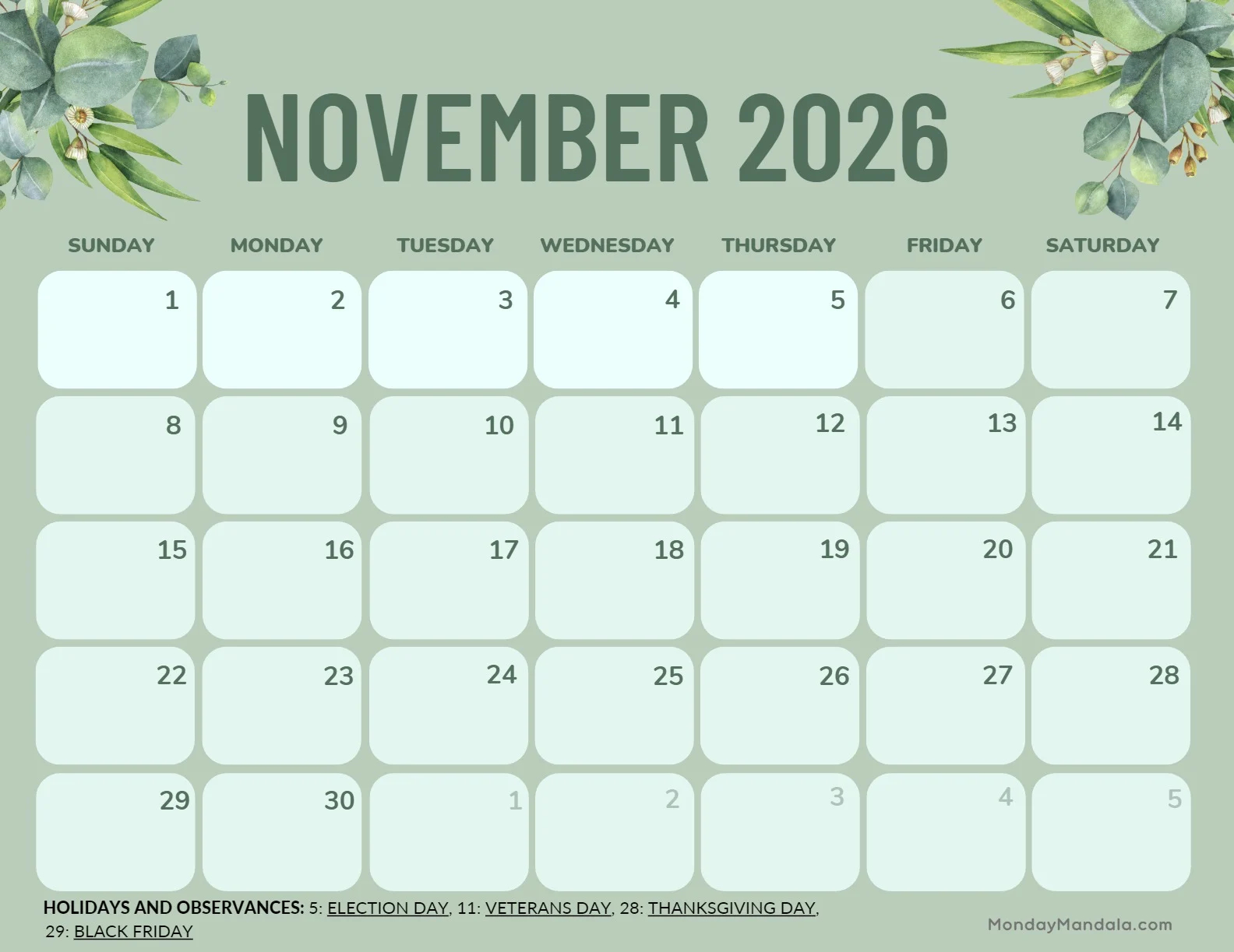November 2026 Calendars 52 Free Printable PDFs 