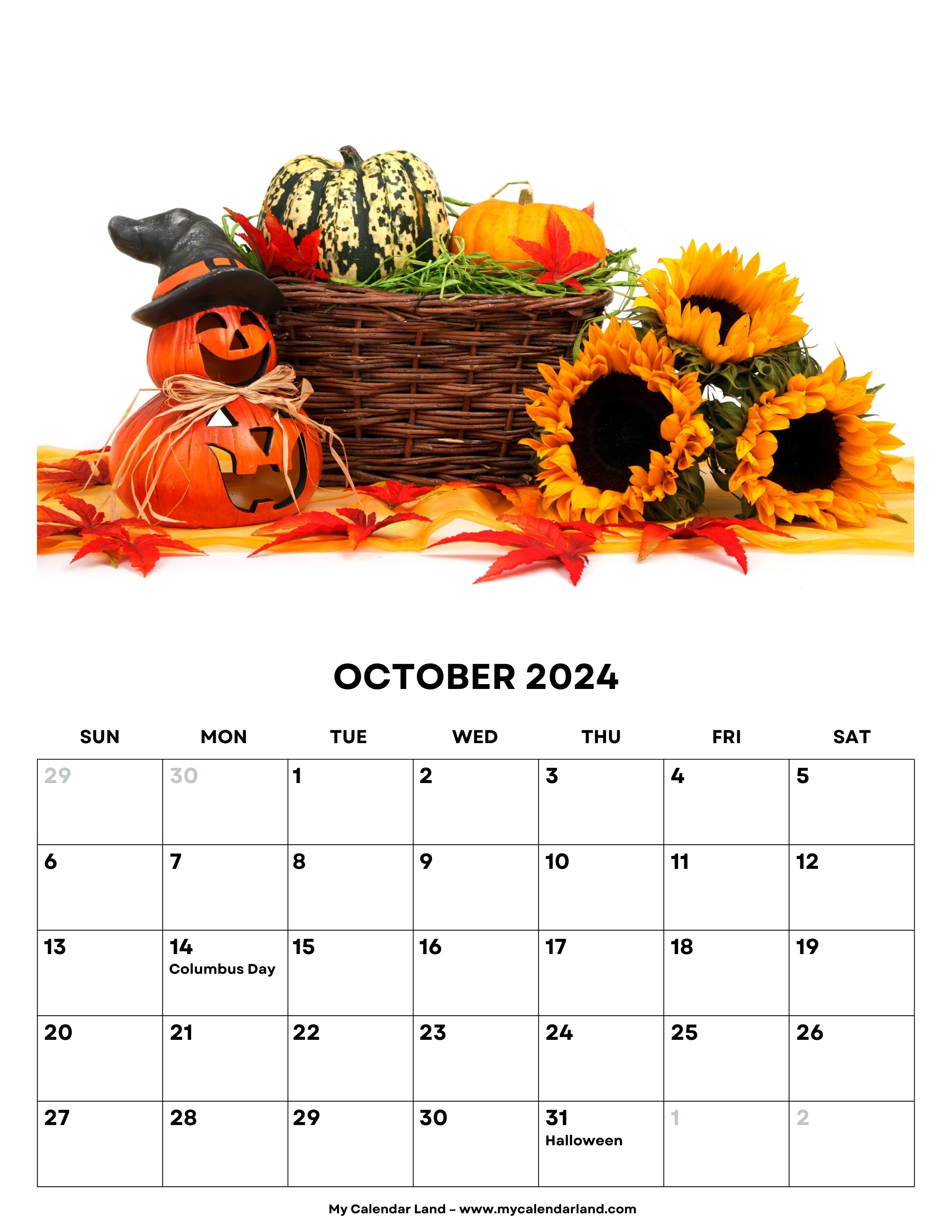 Free Printable October Calendar With Holidays