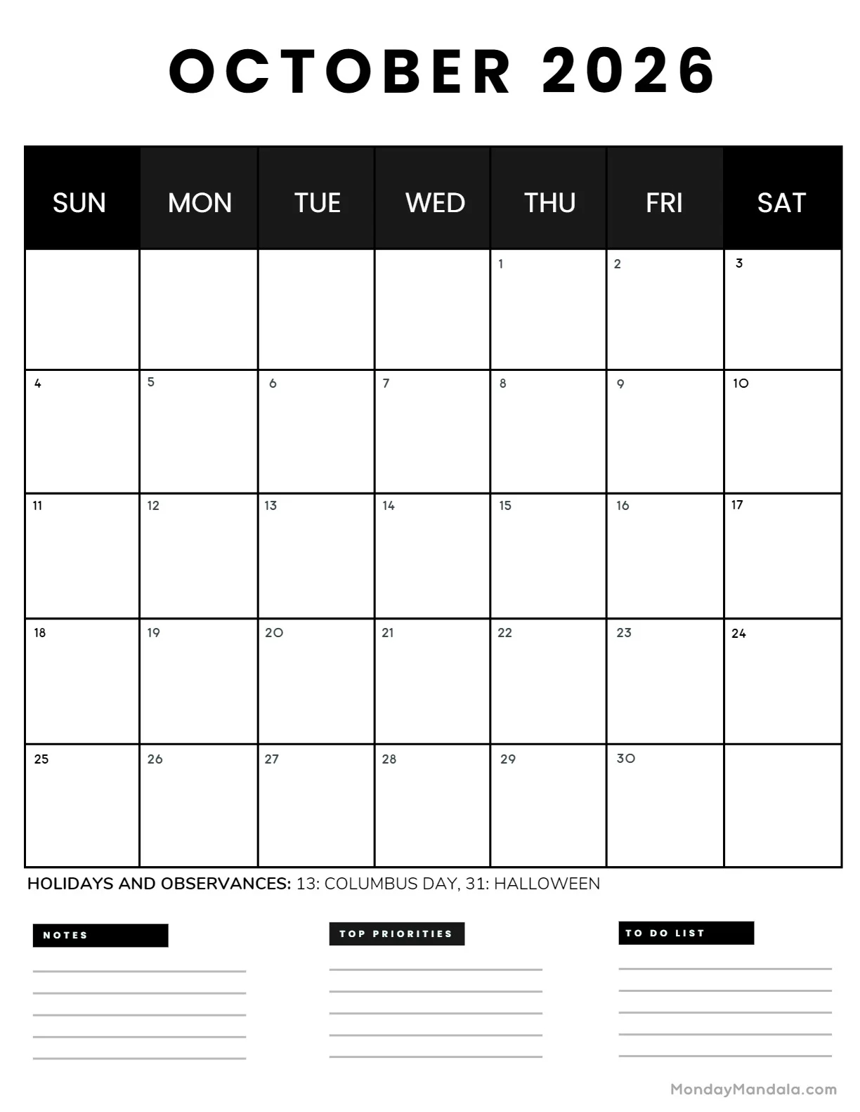 October 2026 Calendars 52 Free PDF Printables 