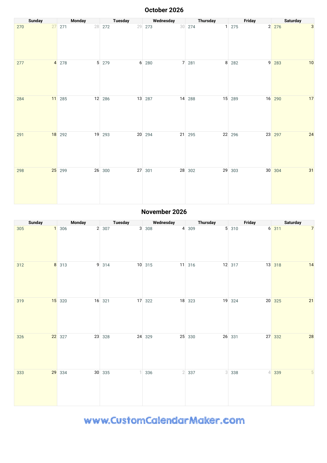 Printable Blank Calendar November 2026