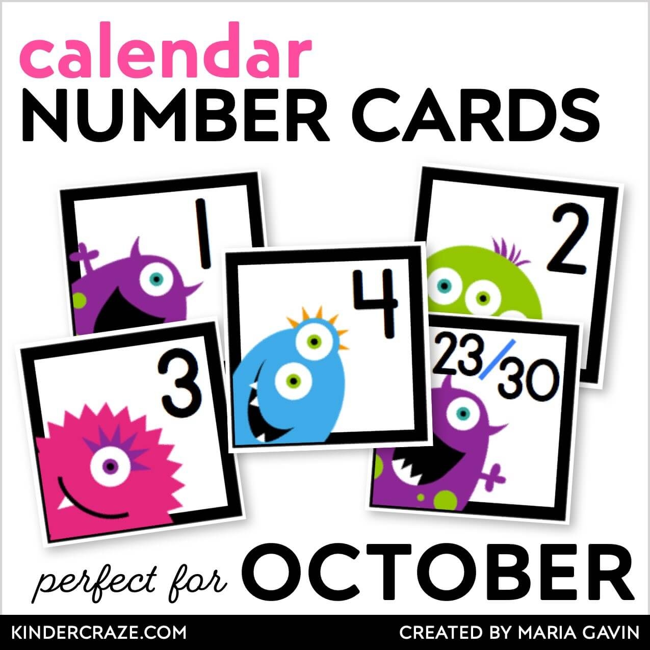 October Monster Calendar Numbers Kinder Craze