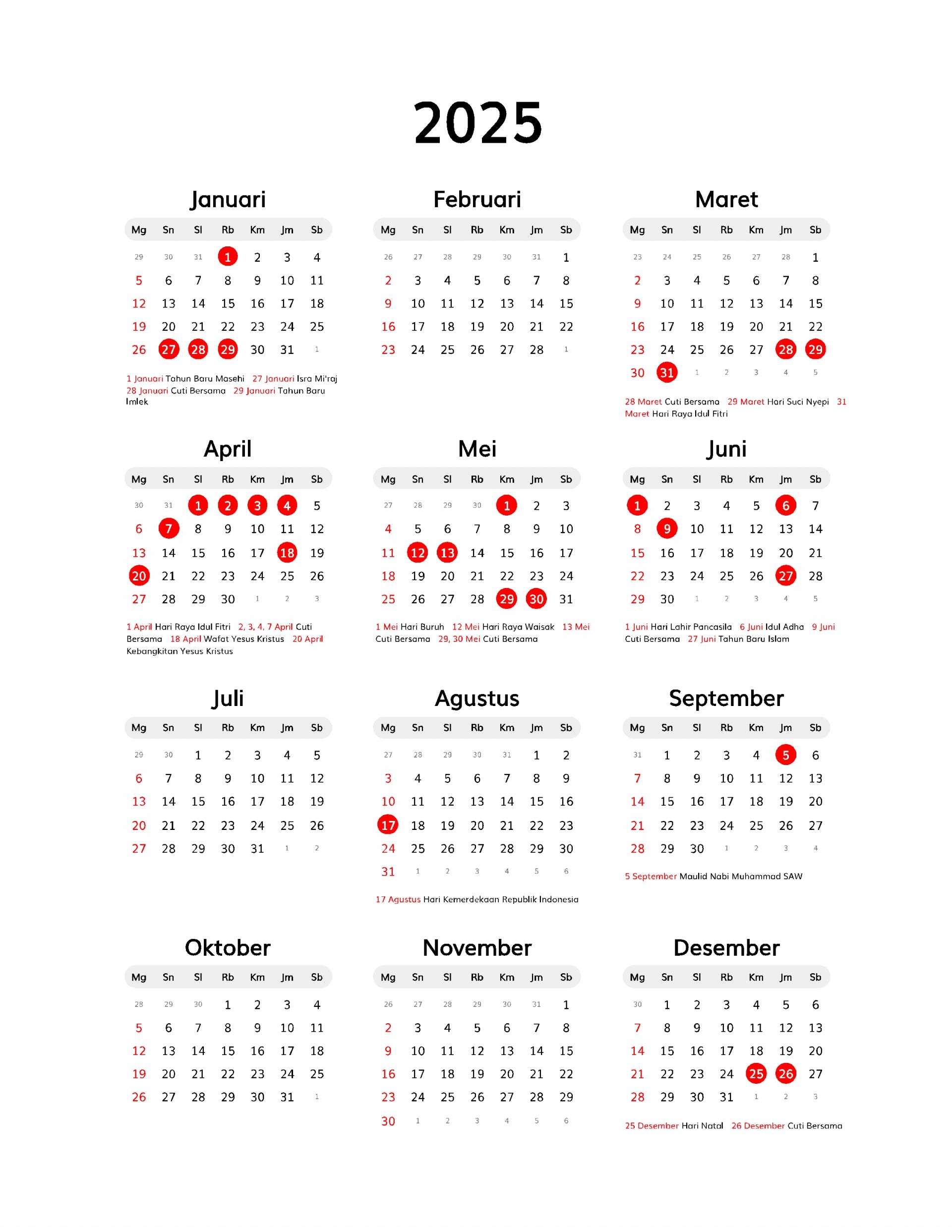 Free Printable Calendar Year On One Page
