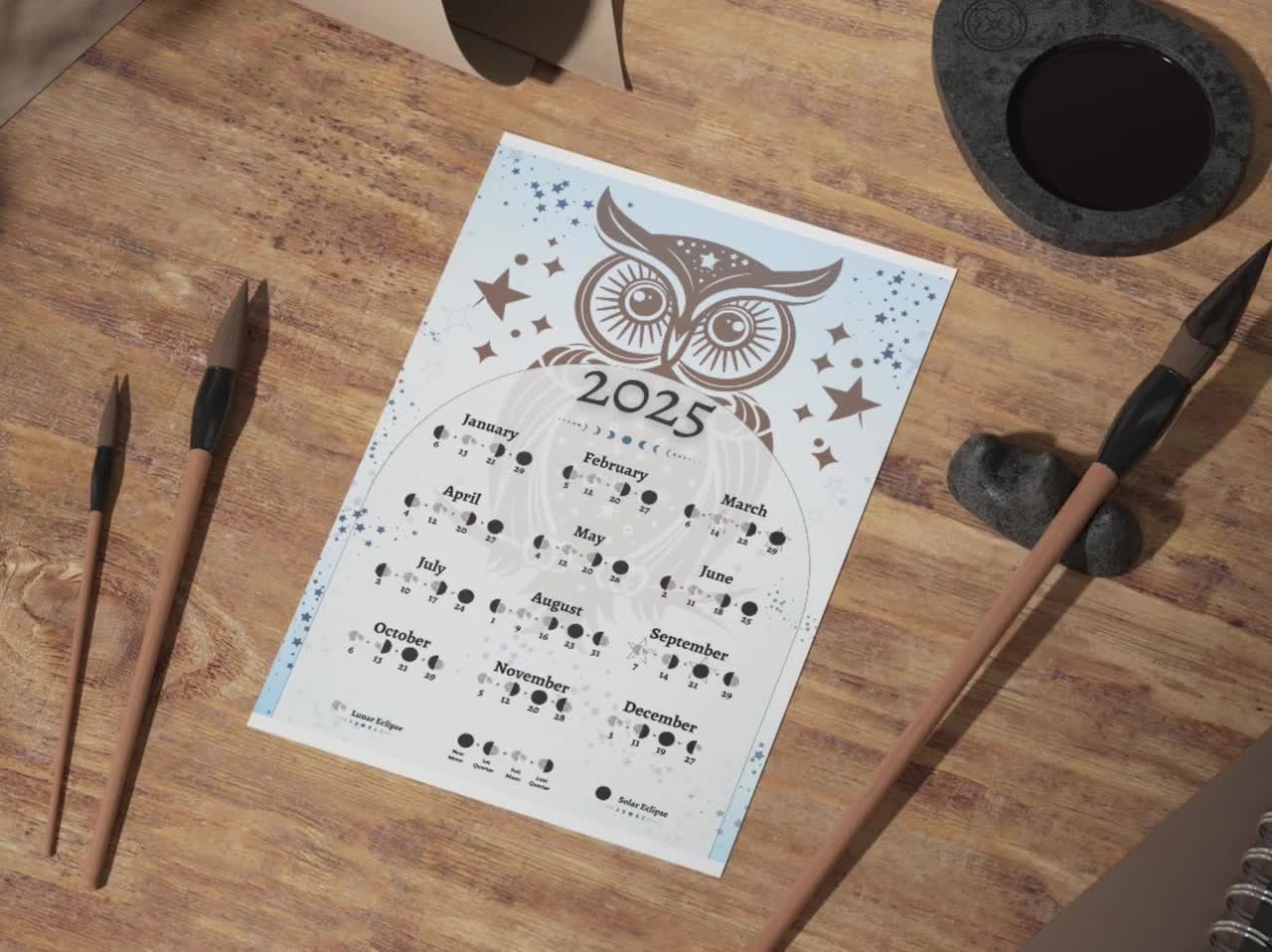 Owl Moon Phase Calendar 2025 PDF Printable Pdf For Lunar Magic Manifestation Astrology Calendar Lunar Phase 2025 Etsy