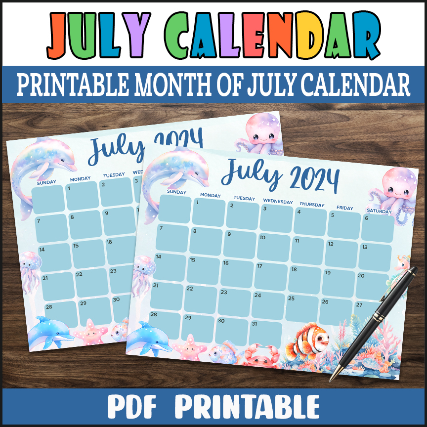 PDF Ocean Themed July 2024 Schedule Calendar Printable Underwater Themed Planner Made By Teachers