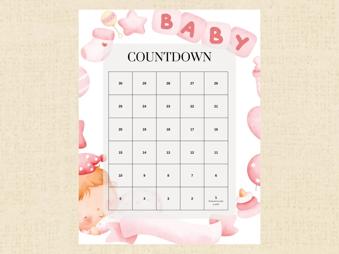 Pregnancy Countdown Calendar Instant Download Printable PDF Etsy