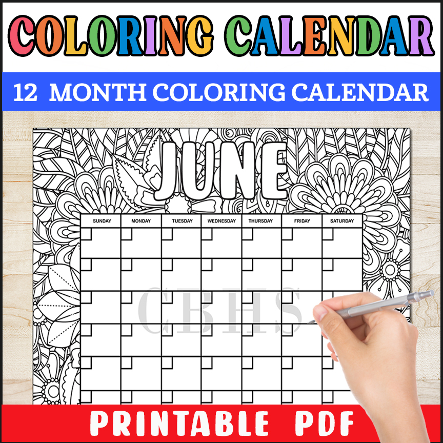 Printable 12 Month Coloring Calendar Floral Pattern Printable Flower Doodle Calendar To Color Made By Teachers
