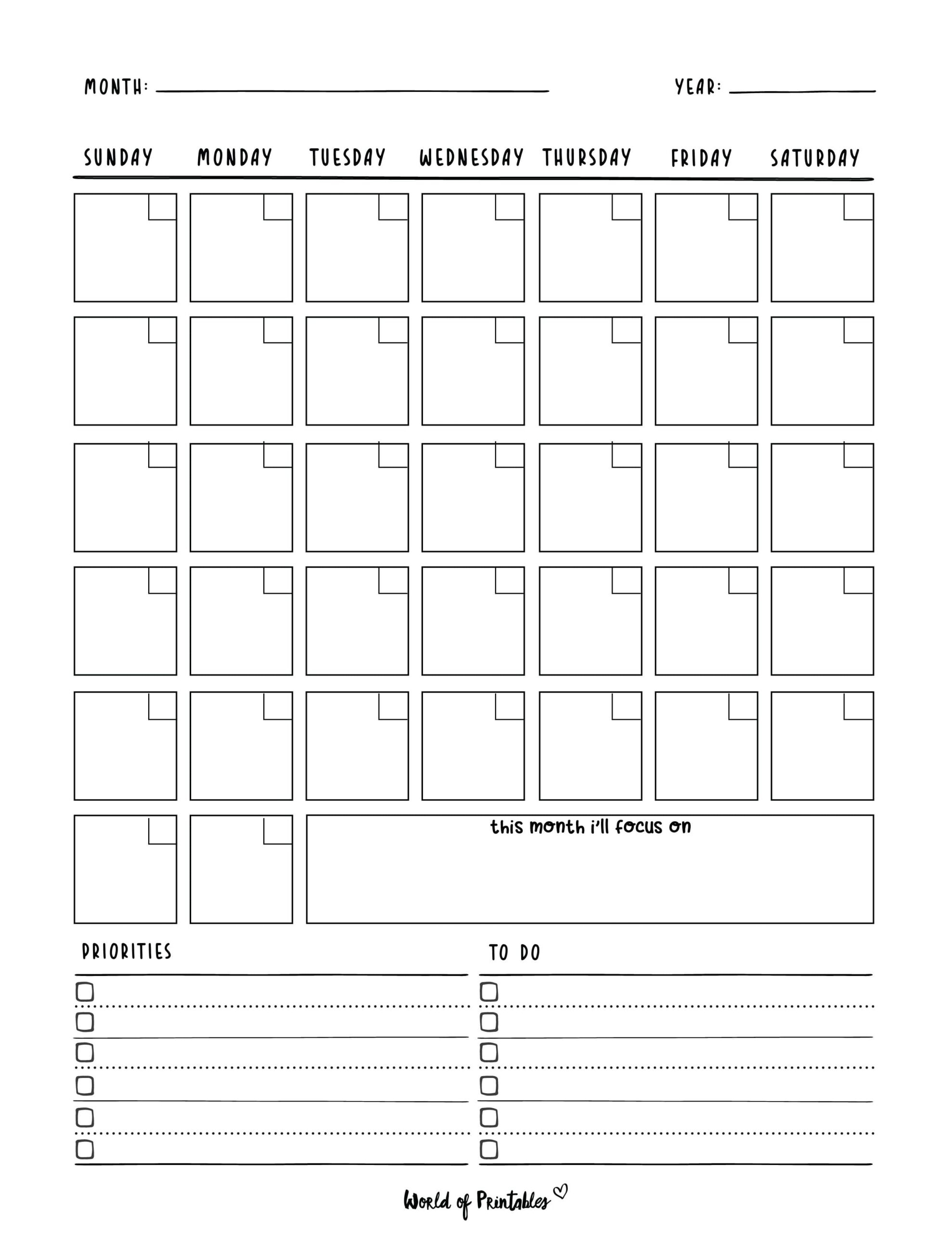Printable Blank Calendar Templates World Of Printables