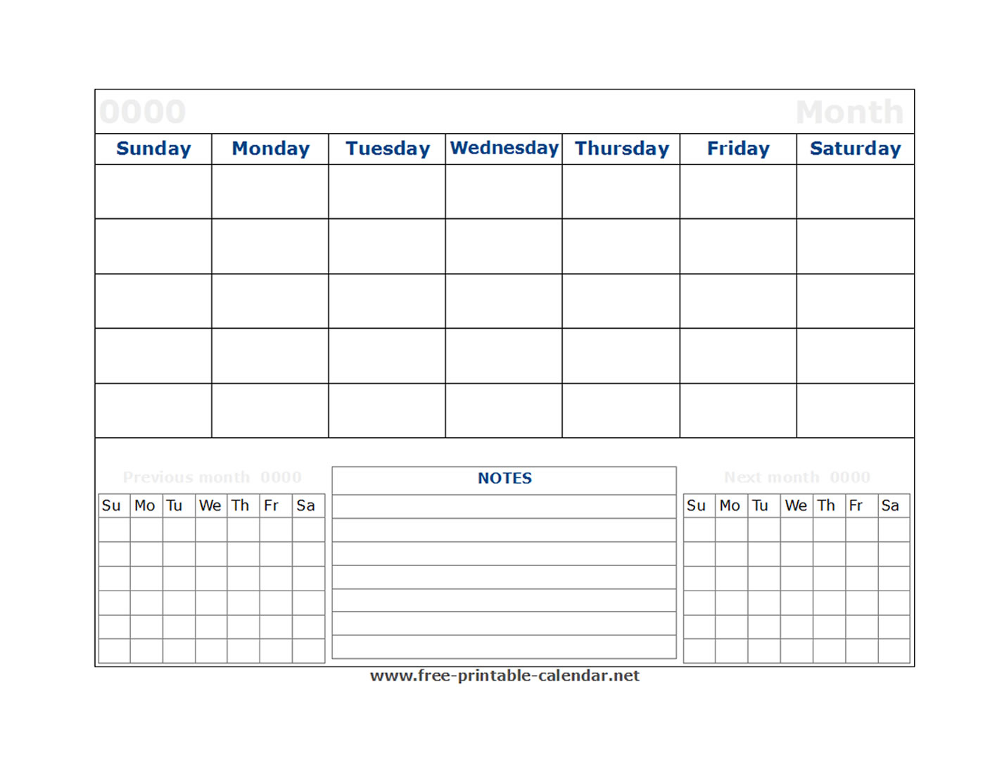 Free Printable Calendars With Note Space