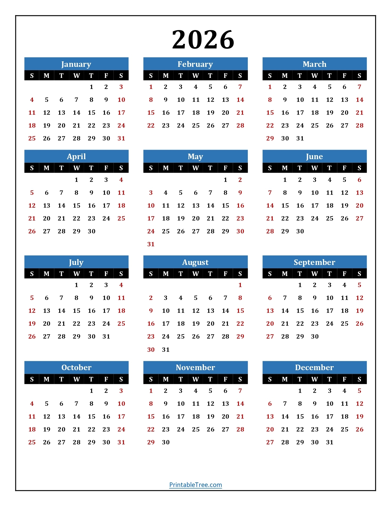 2026 Printable Calendar