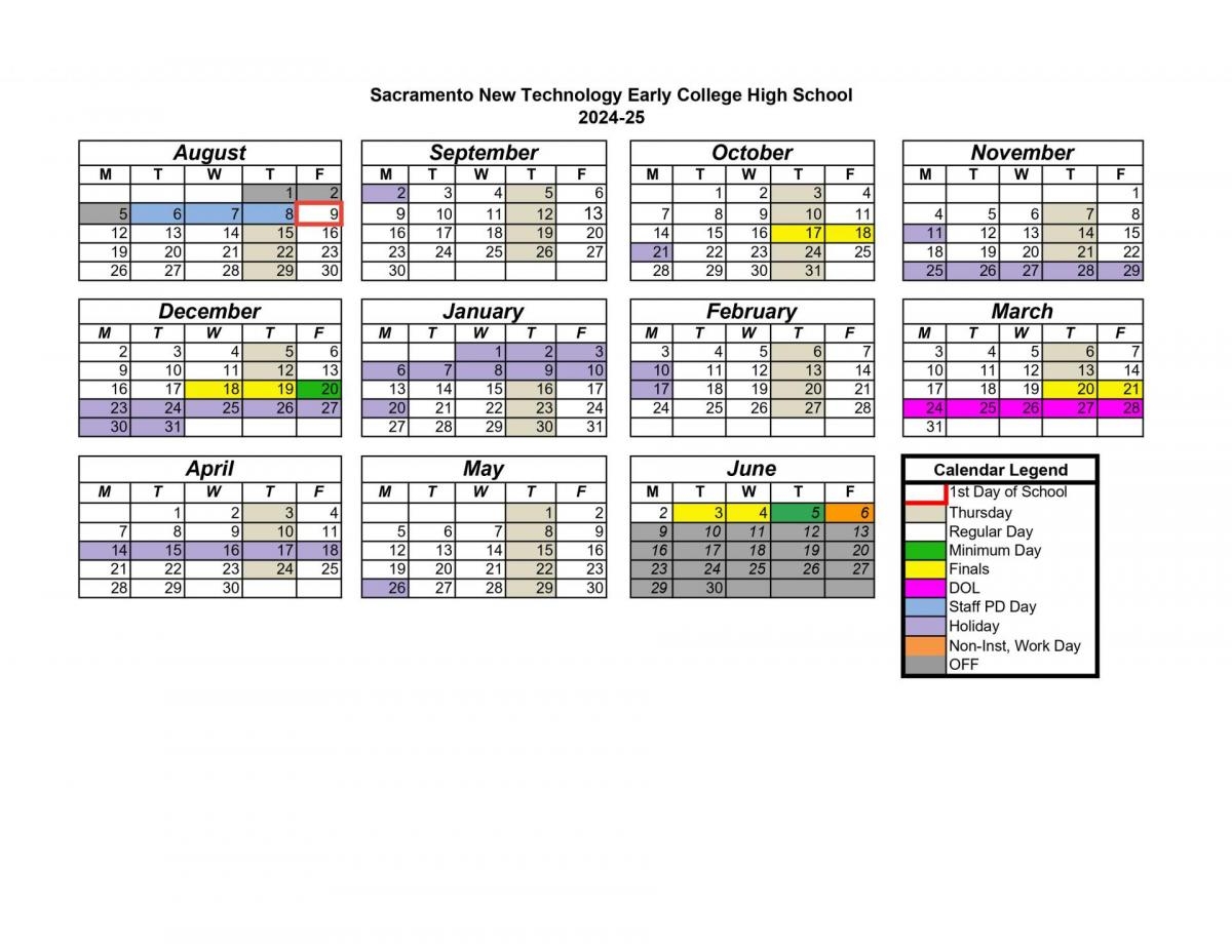 Printable Calendar Sacramento New Technology High School