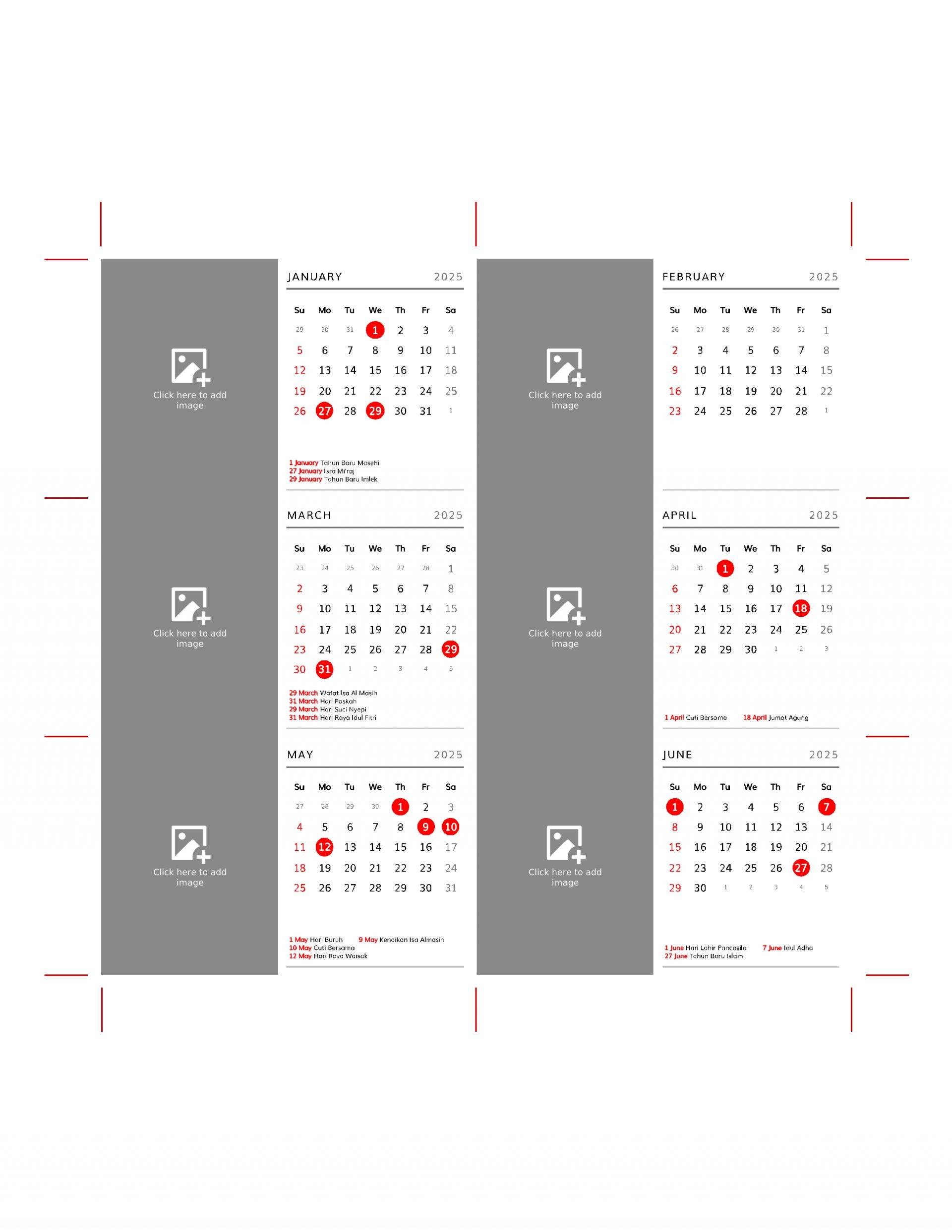 Printable Card Size Mini Photo Calendar 3519 Layout