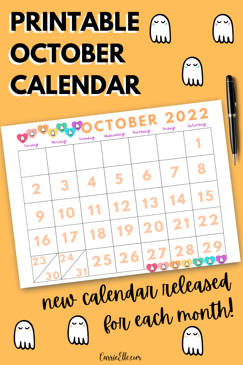 Printable Dated October 2022 Calendar Carrie Elle