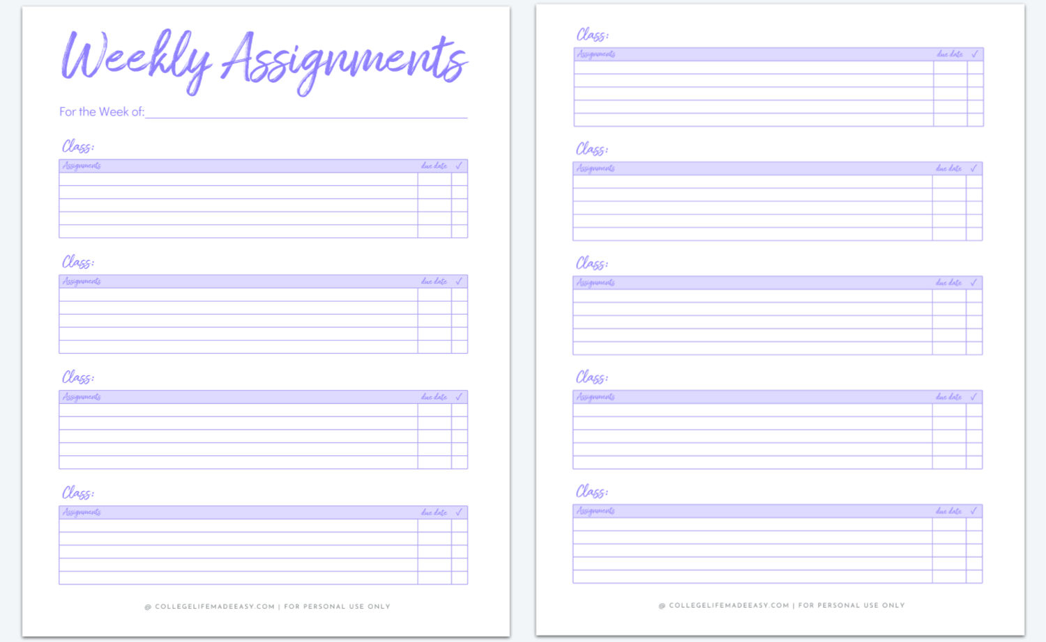 Printable Homework Planner Template For College Students