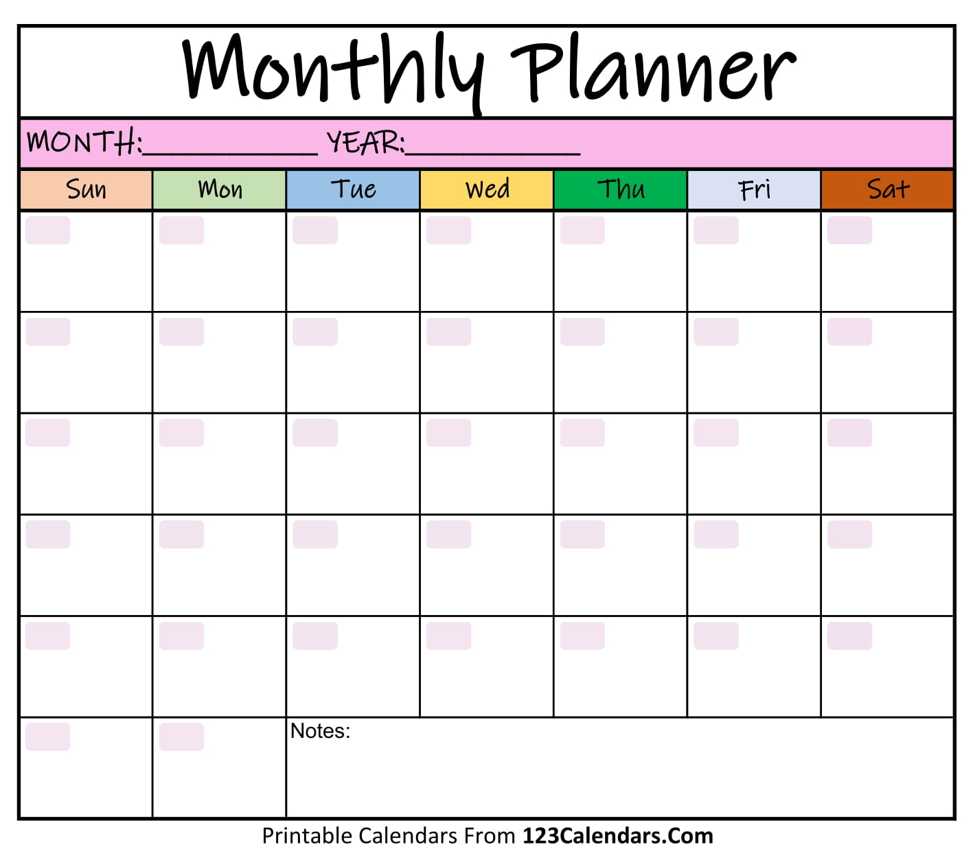 Monthly Calendar Printable Free