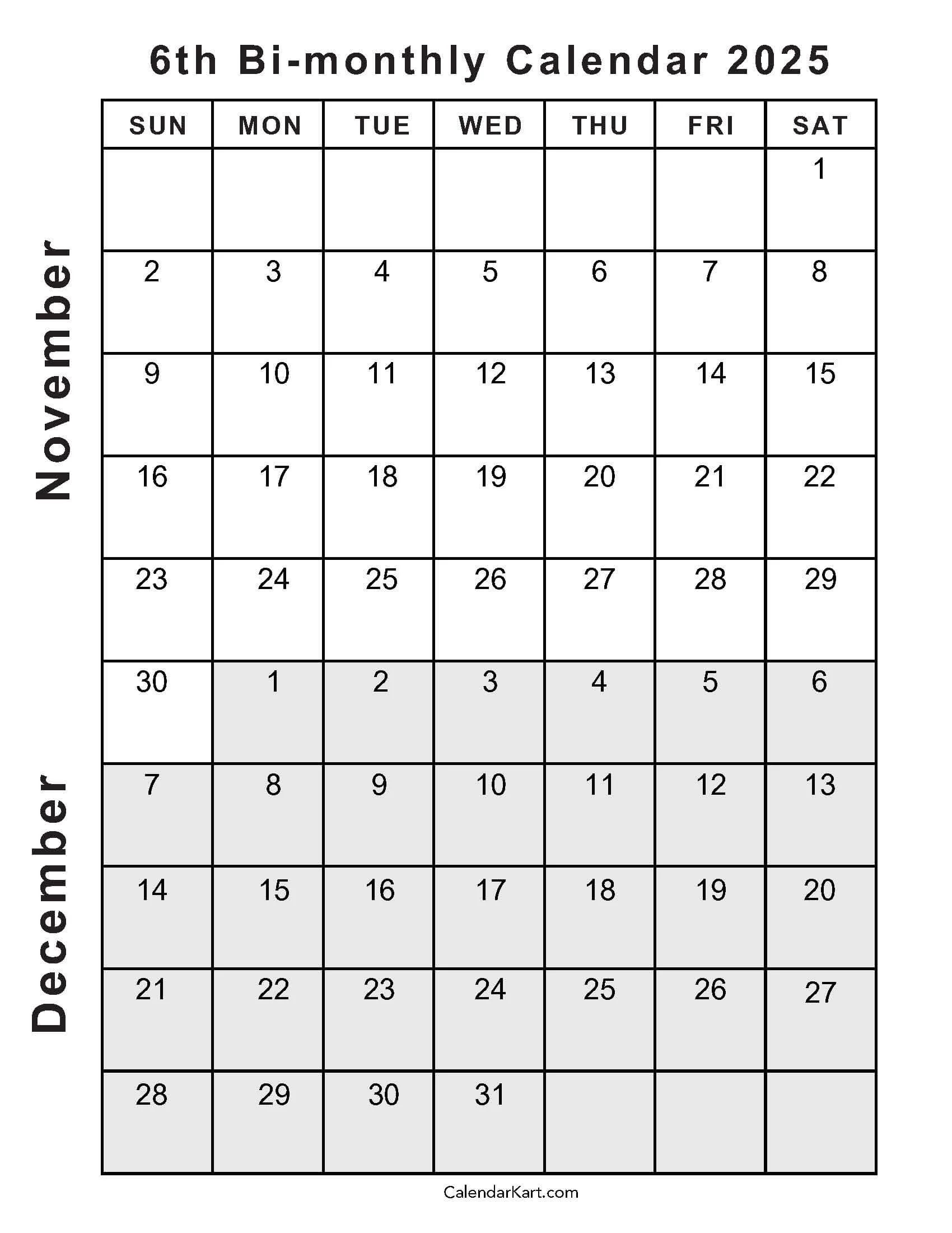 November Month Calendar 2025 Printable