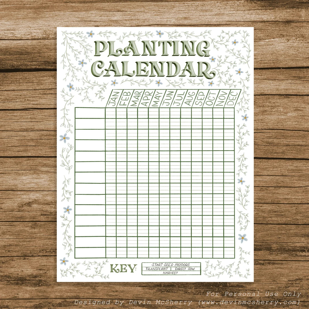 Printable Planting Calendar Customizable Hand lettered Illustrated Garden Planner Seed Starting Harvest Herbs Veggies Flowers Etsy