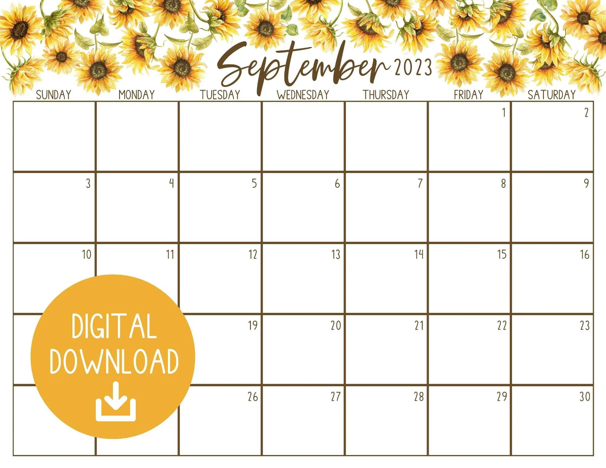 Printable September 2023 Calendar Etsy