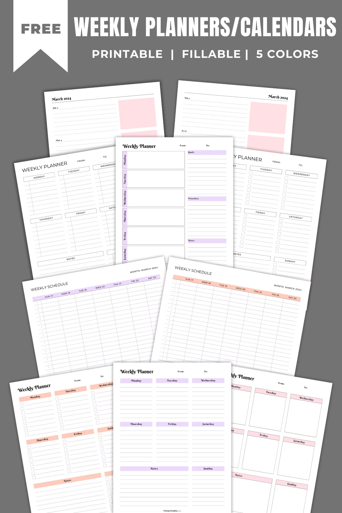 Printable Weekly Calendar Planner Free Templates