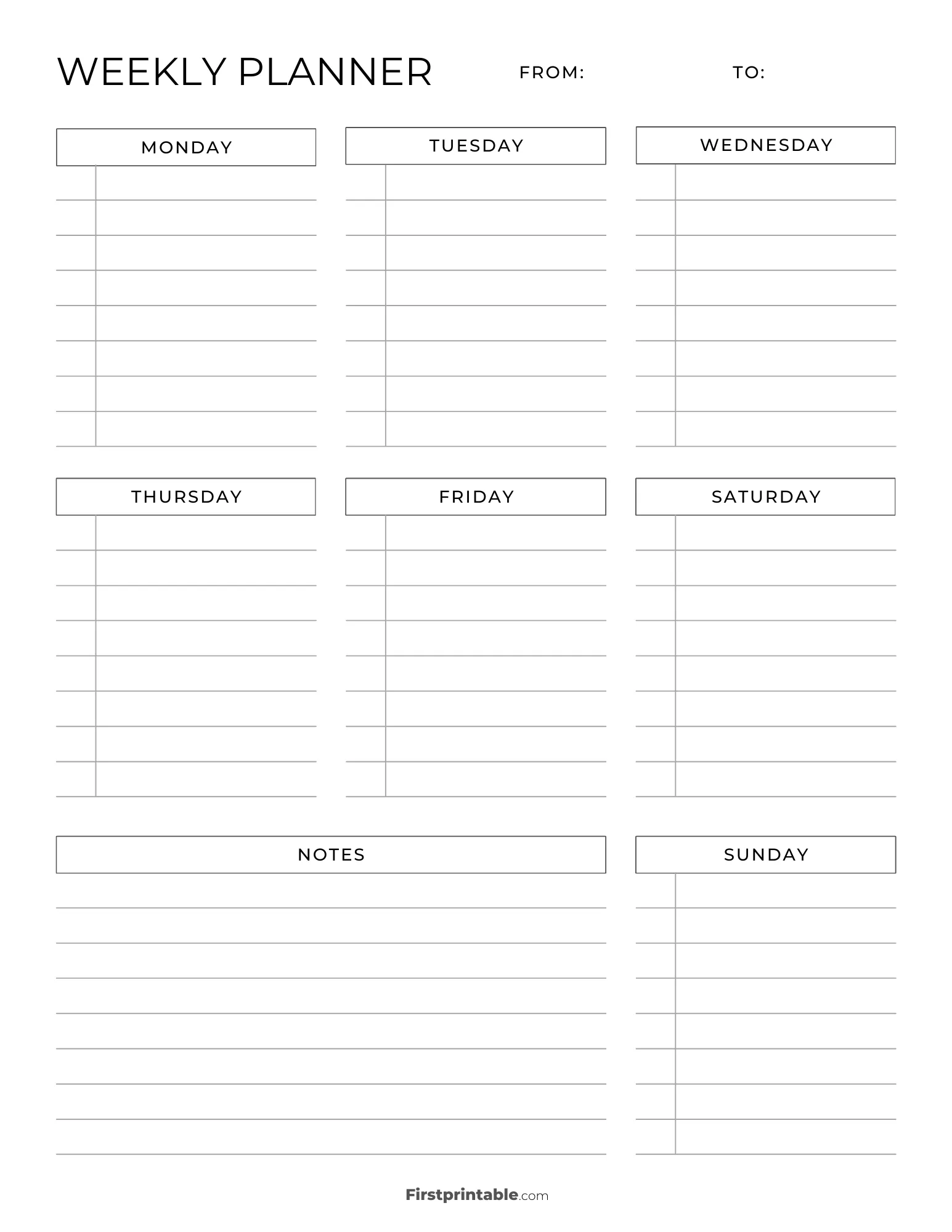 Blank Calendar Printable With Notes