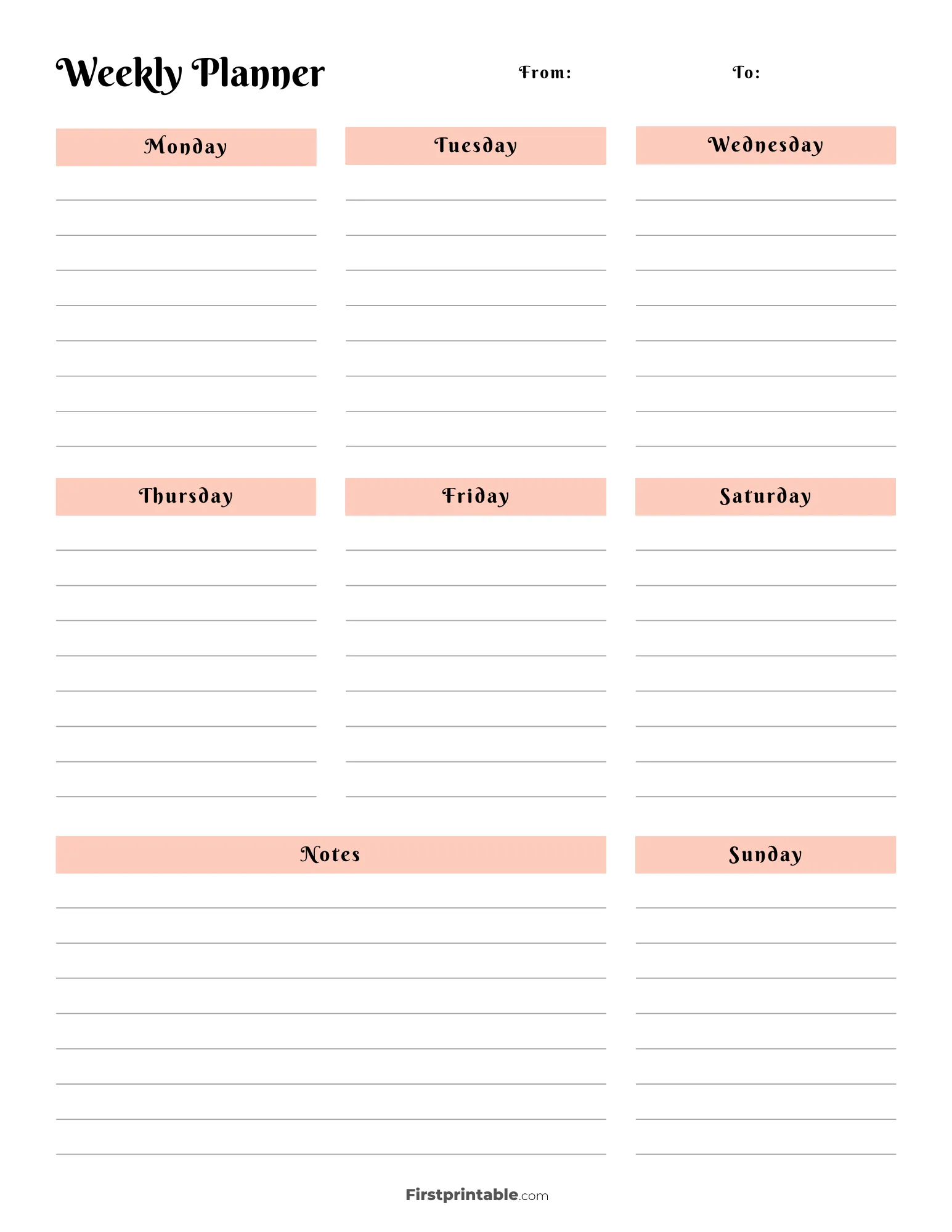 Printable Weekly Calendar Planner Free Templates